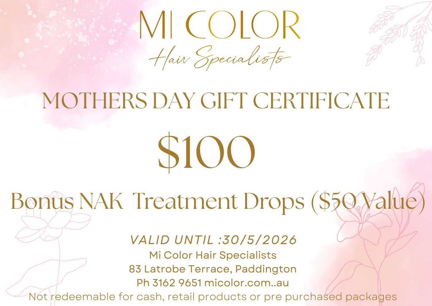 Mother Day Bonus Gift Certificates